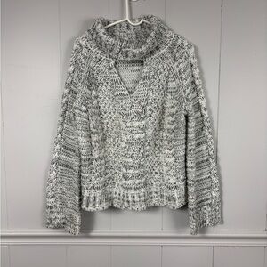 Jennifer Lopez Gray White Beaded Tinsel Cable Knit Winter Turtleneck Sweater 1X